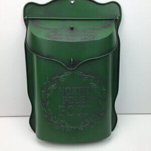 Christmas North Pole Post Green Mail Box Metal Tin